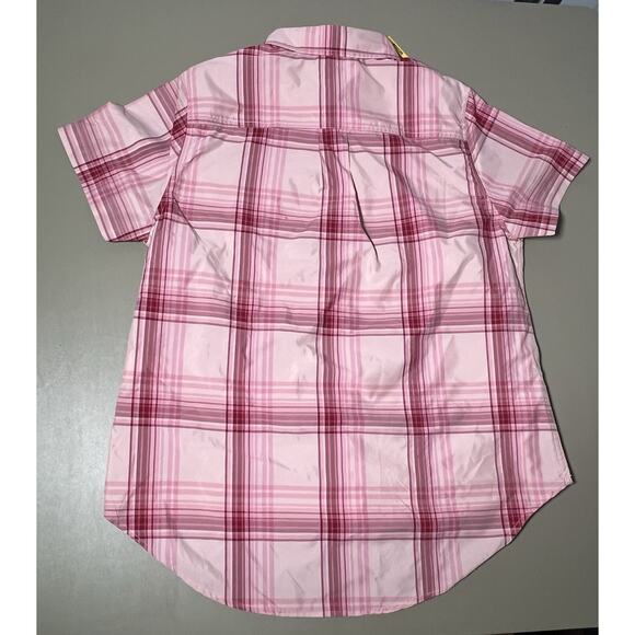 Eddie Bauer Short Sleeve Adventure Shirt Peach Starling Plaid Womens M *READ* - Picture 7 of 12